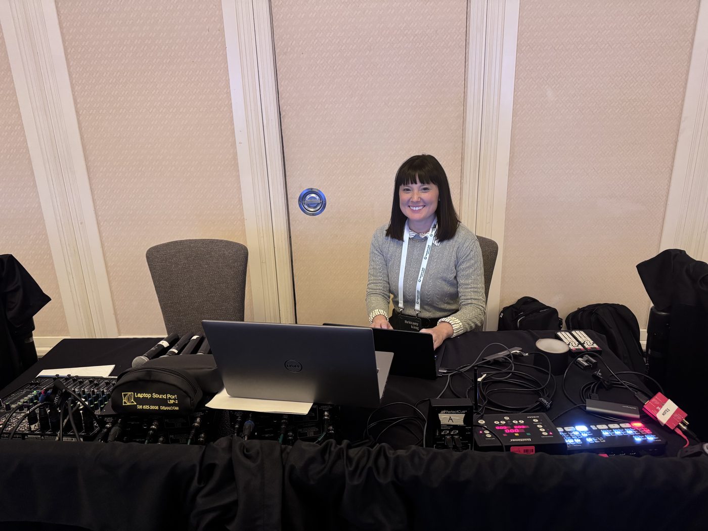 Brittany running the production desk at an Operators Guild event
